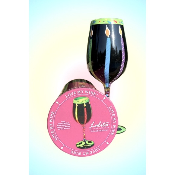 “Lolita” Love My Wine Hand Painted & Hand Blown Wine Glass 50 And Fabulous NWT - Picture 5 of 7